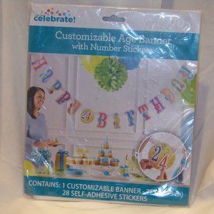 "Happy Birthday" Party Banner Customizable Age Banner with Number Stickers 7FT